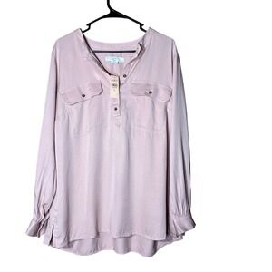 LOFT Plus Dusty Rose Pink Button Front Utility Blouse Size 14